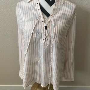 mine || striped lace up popover blouse